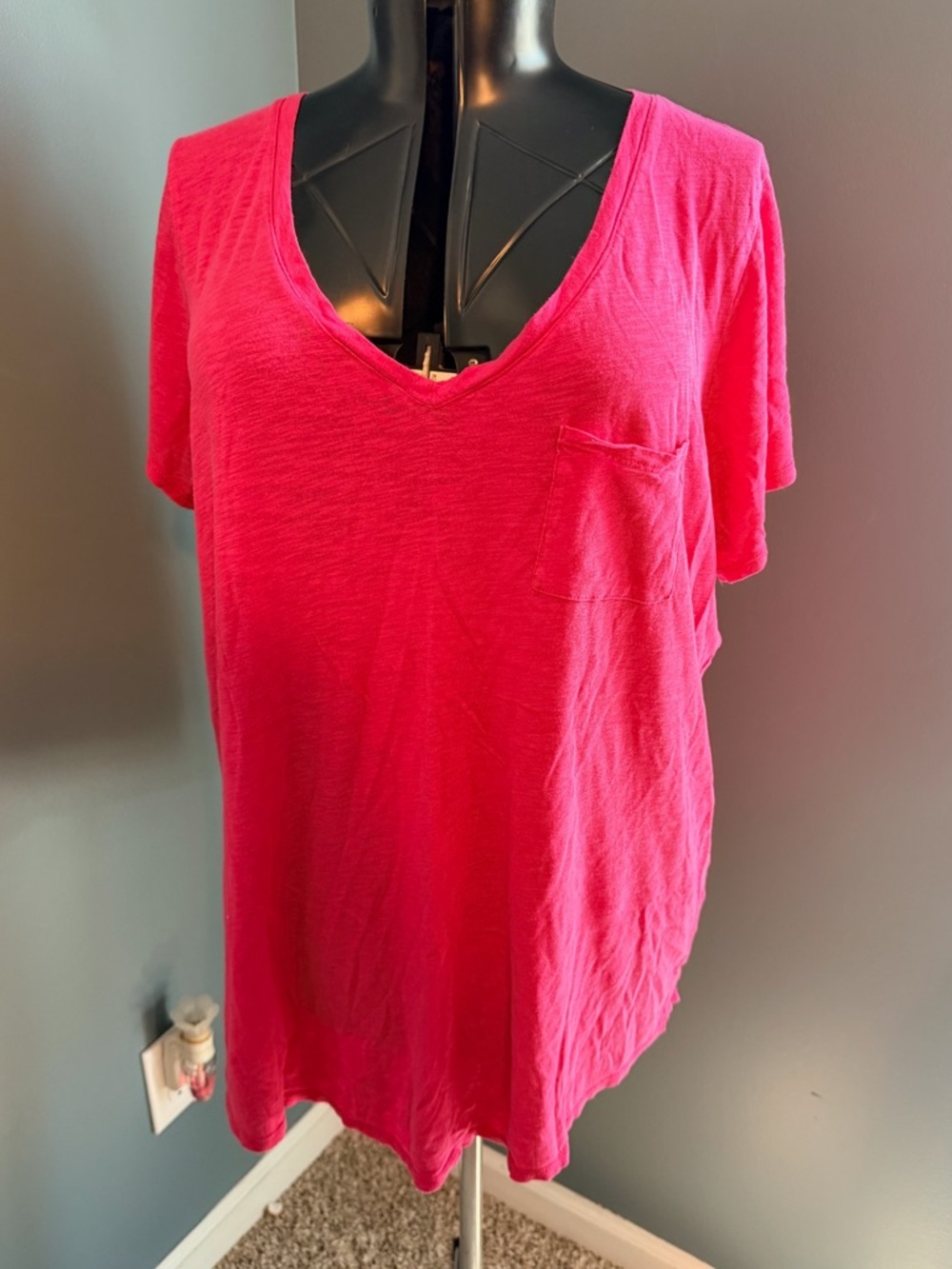 TORRID V-Neck Pocket Tee in Bright Pink